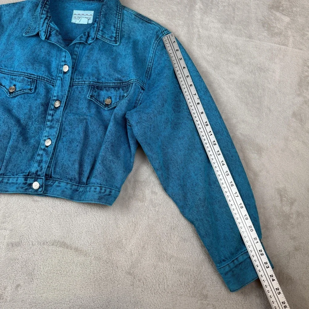 Vtg Sundance Denim Wear Jacket Pants Set Womens Sz L Acid Wash USA 90s 80s Artsy - Picture 13 of 16